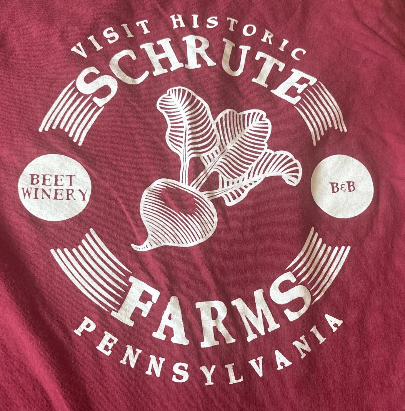 Genuine Schrute Farms T-Shirt, Large, Maroon, The Office Classic Long Sleeve