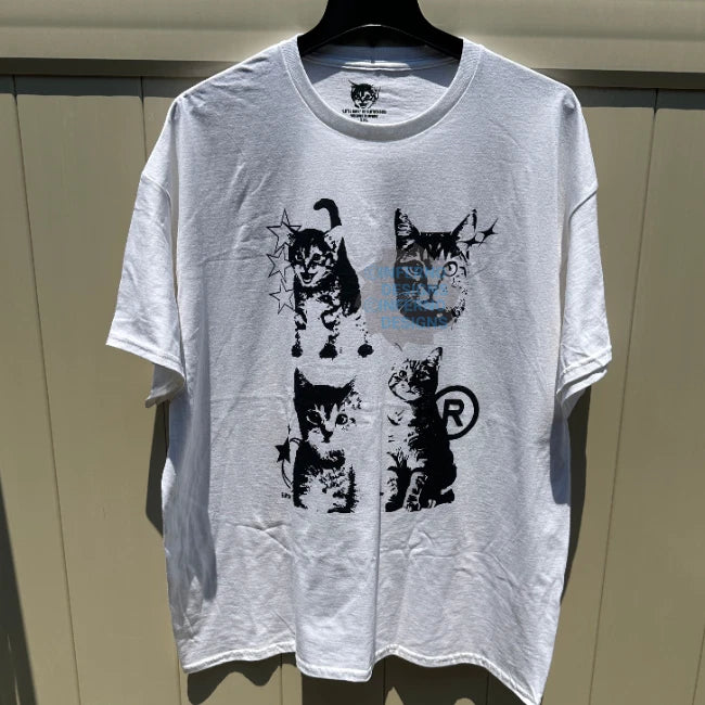 Streetwear Cat shirt Mens Sz Y2K Grunge Kitten T-Shirt Funny Cute Meme