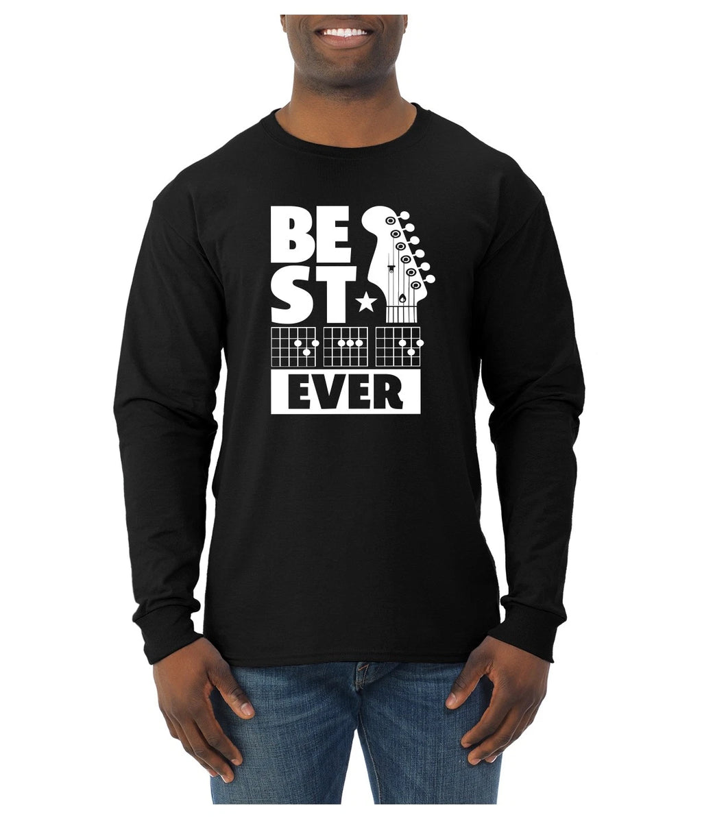 Best Dad Ever Funny Guitar Player Chords Joke Mens Long Sleeve Shirt
