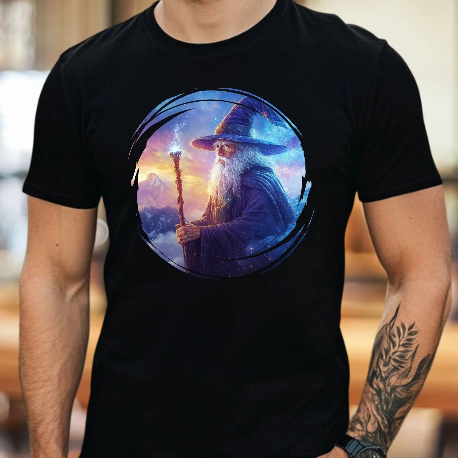 Mens Wizard Motif Cotton T-Shirt Size XS to 5XL