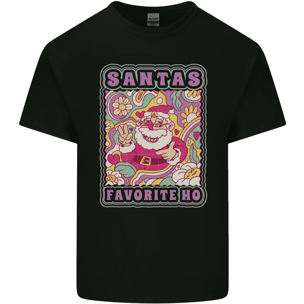 Santa's Favourite HO Funny Hippy Trippy Christmas Mens Light Cotton T-Shirt