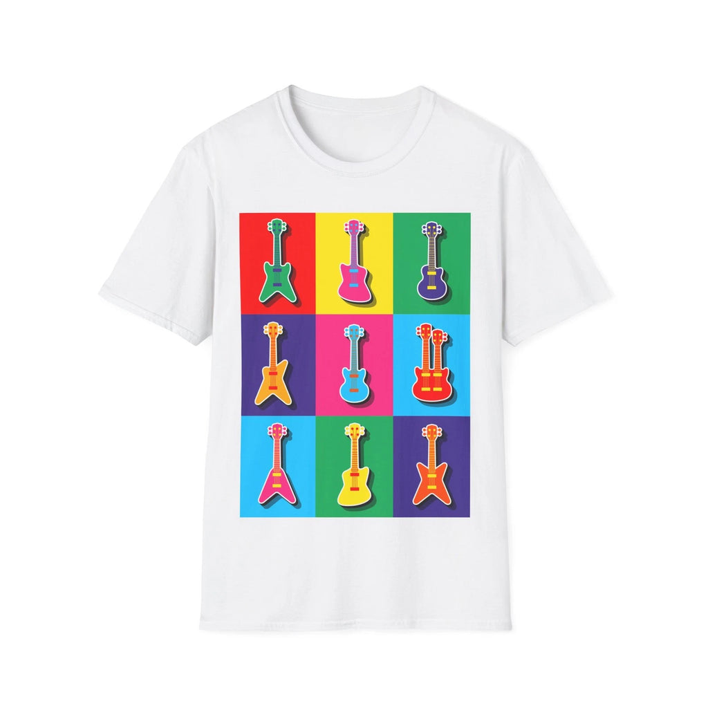 Pop Art Guitar T-Shirt, Graphic Rock and Metal Music Tee, Regular Fit Top