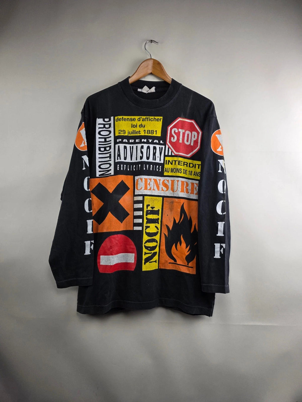 90s Vintage French Nonconformist Punk Long Sleeve T Shirt L 21" 30.5"