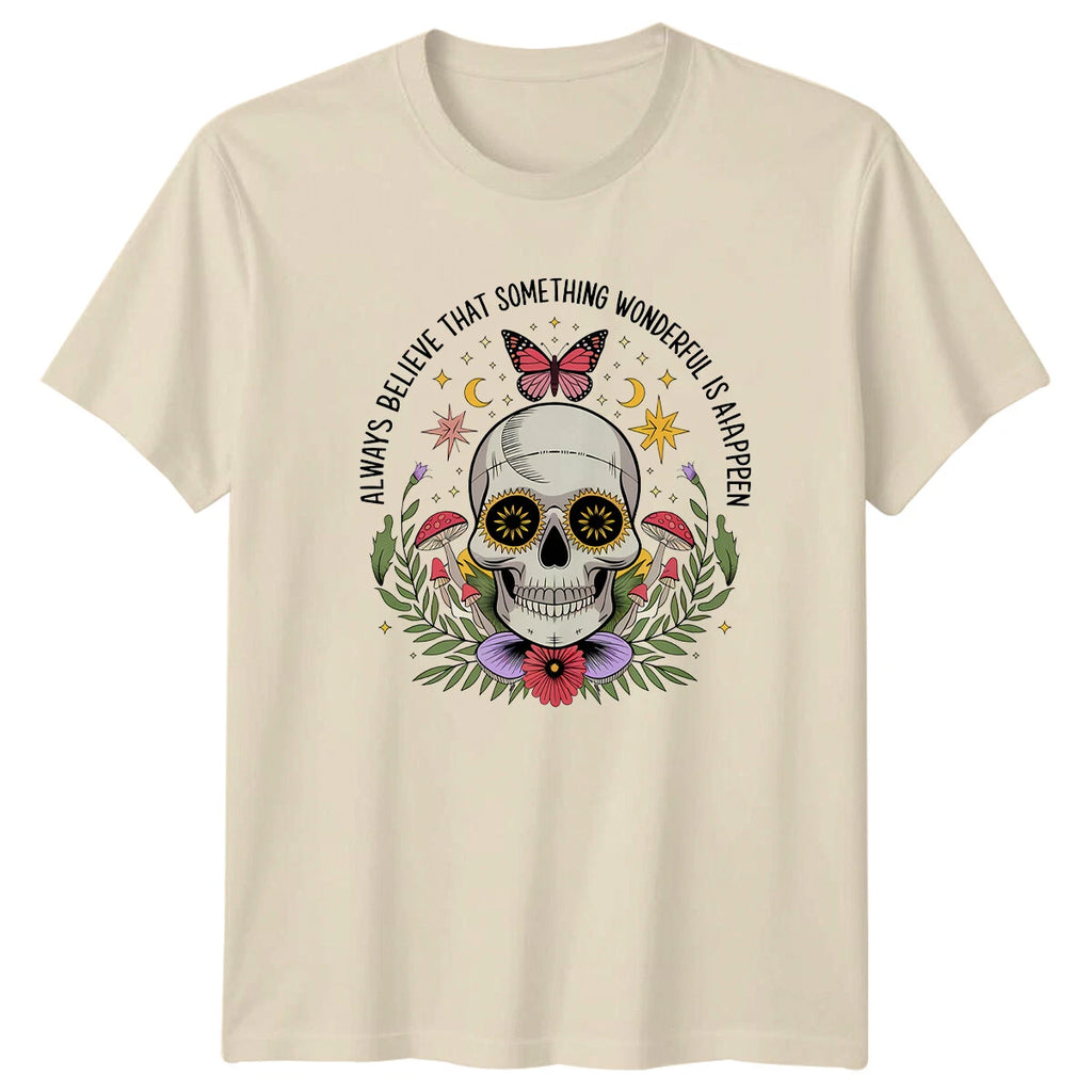 Boho Skull Butterfly "Always Believe" Celestial Magic T-Shirt