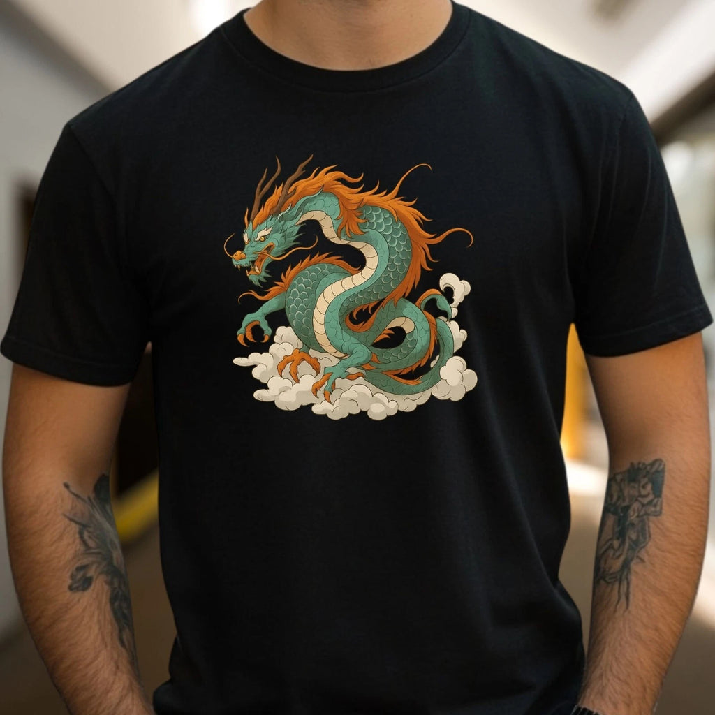 Mens Dragon Motif Cotton T-Shirt Size XS to 5XL