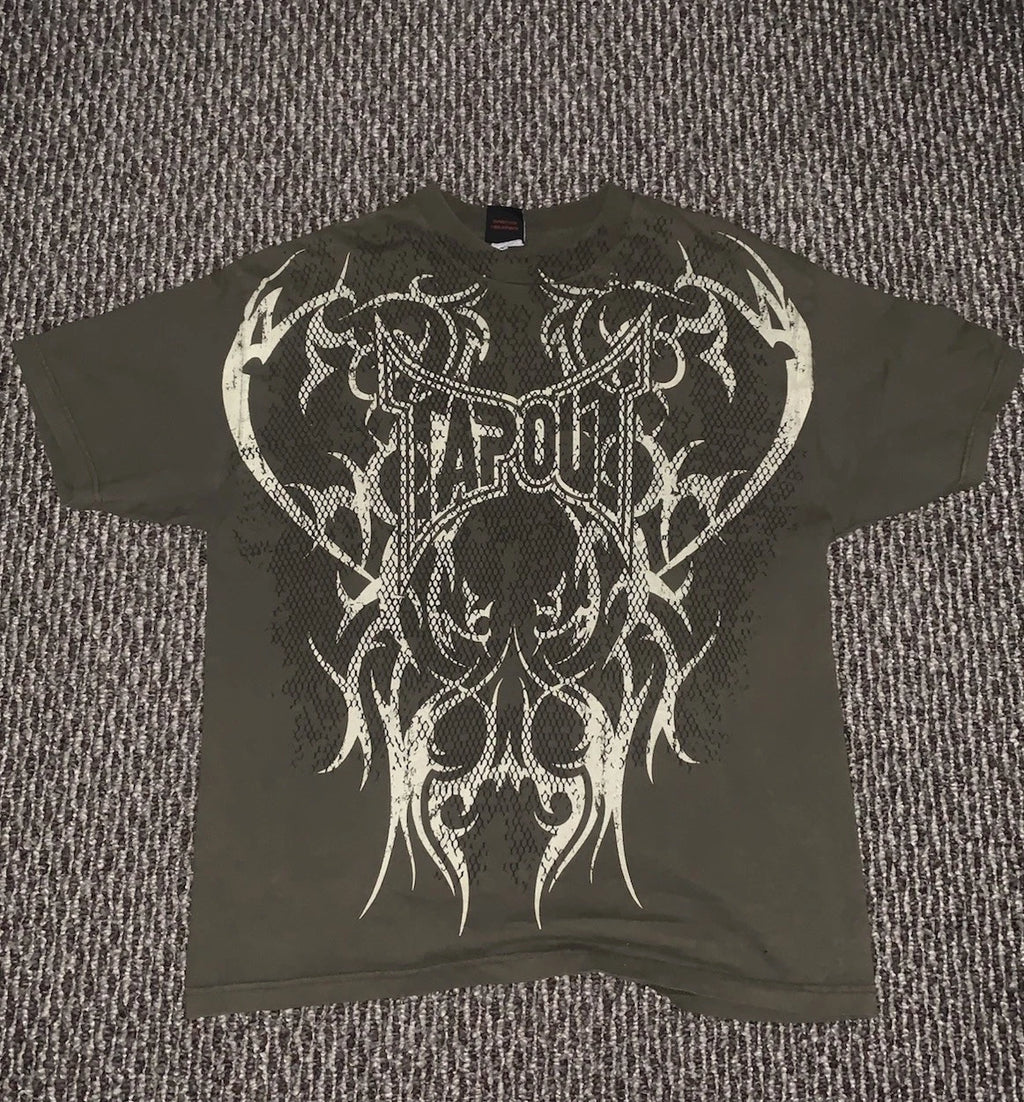 Tapout Affliction Men's Short Sleeve Green Graphic TShirt Size Large Y2K Grunge