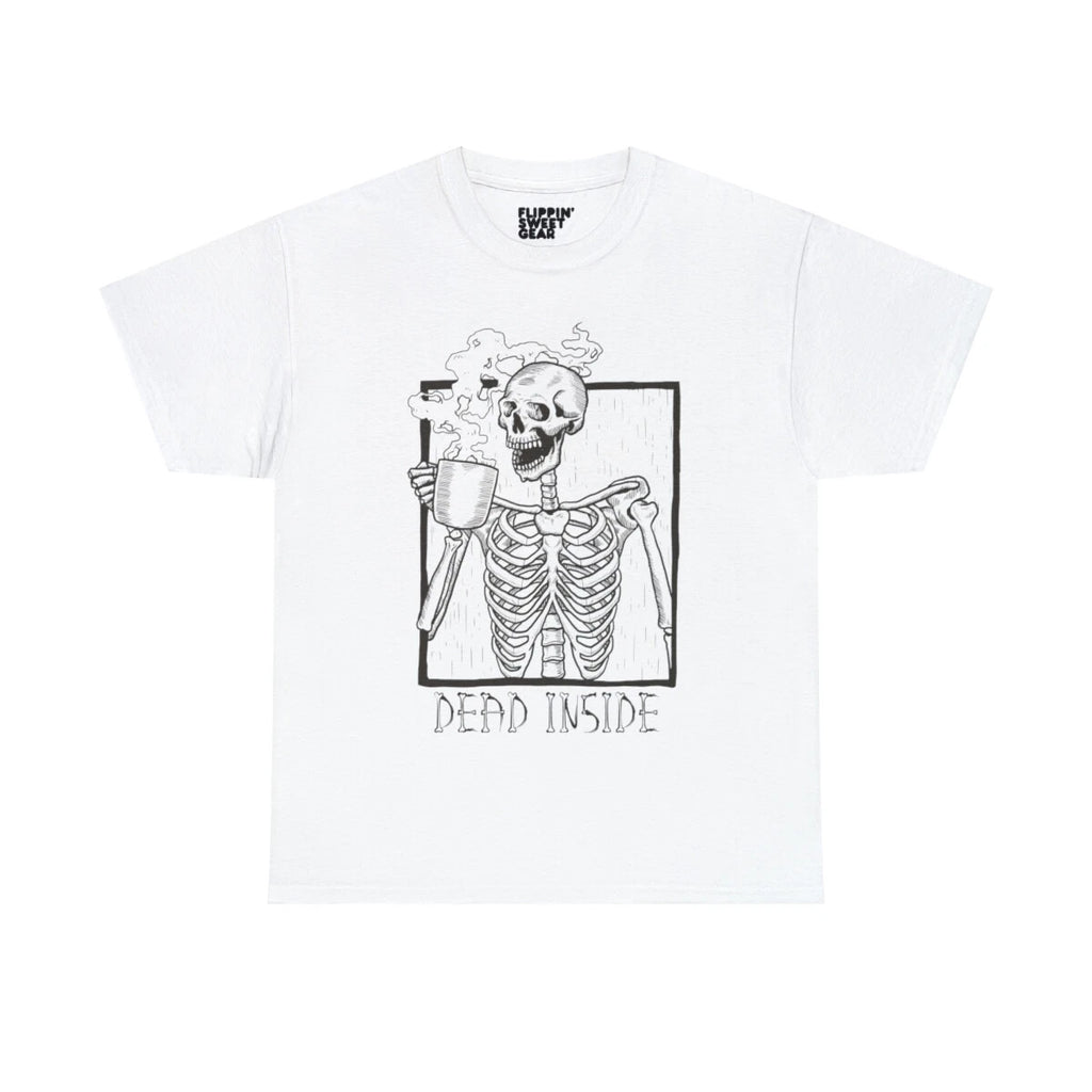 Dead Inside Skeleton Coffee Halloween Meme Graphic Tee Shirt