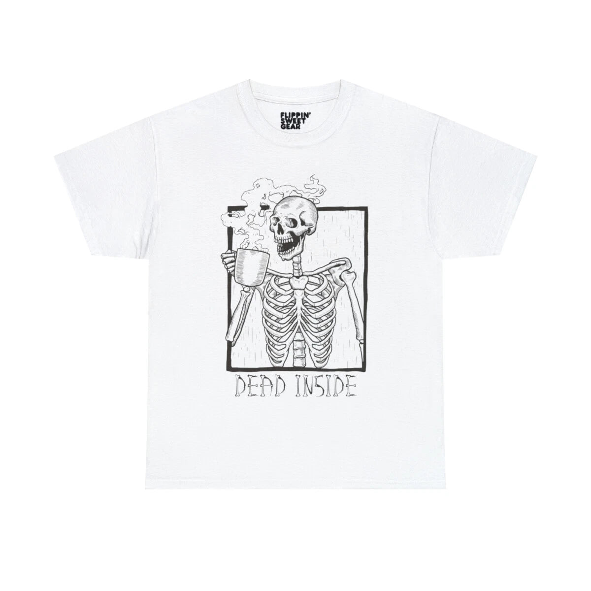 Dead Inside Skeleton Coffee Halloween Meme Graphic Tee Shirt