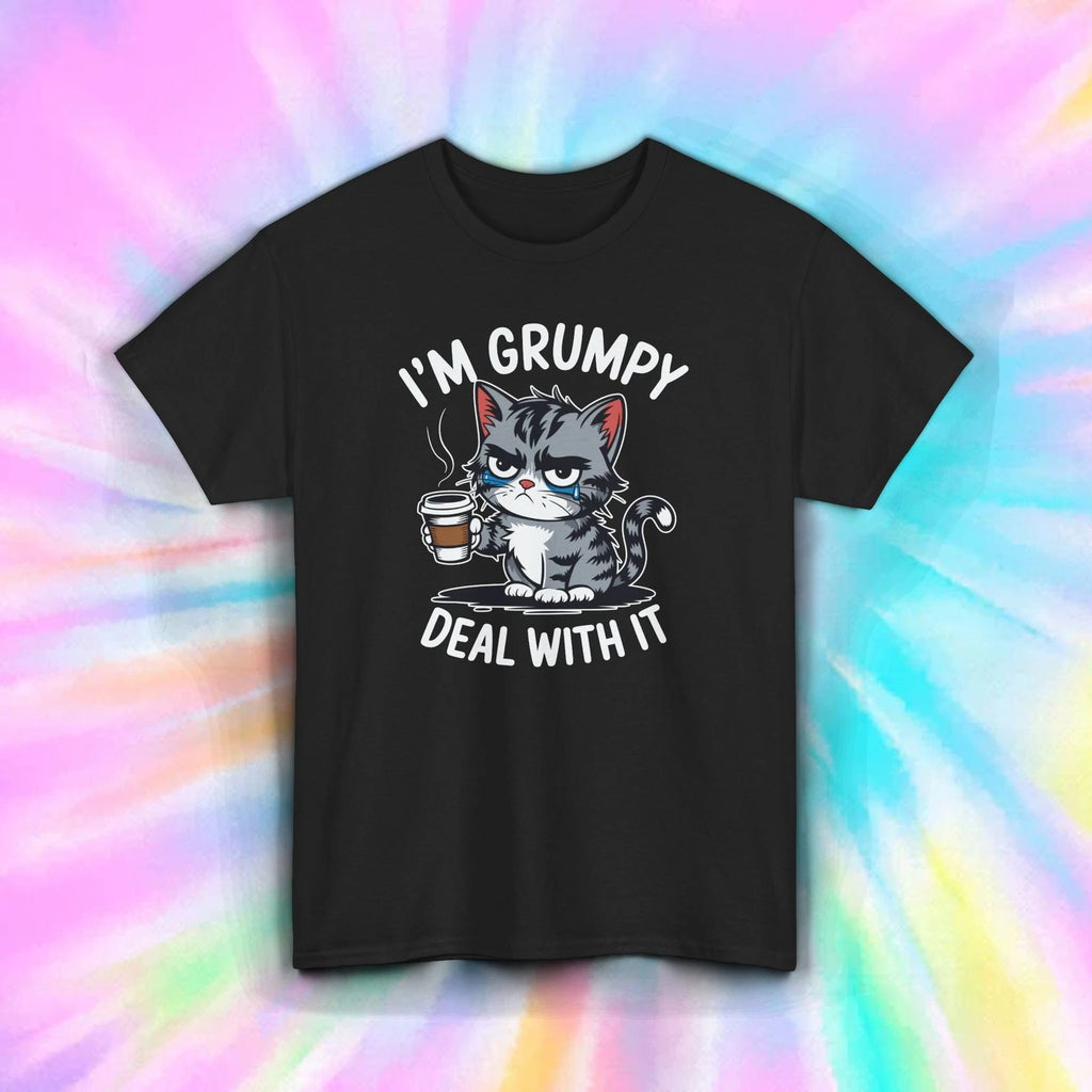 Grumpy Cat Shirt Funny Coffee Attitude Deal With It Sarcasm Humor Tee S-5XL
