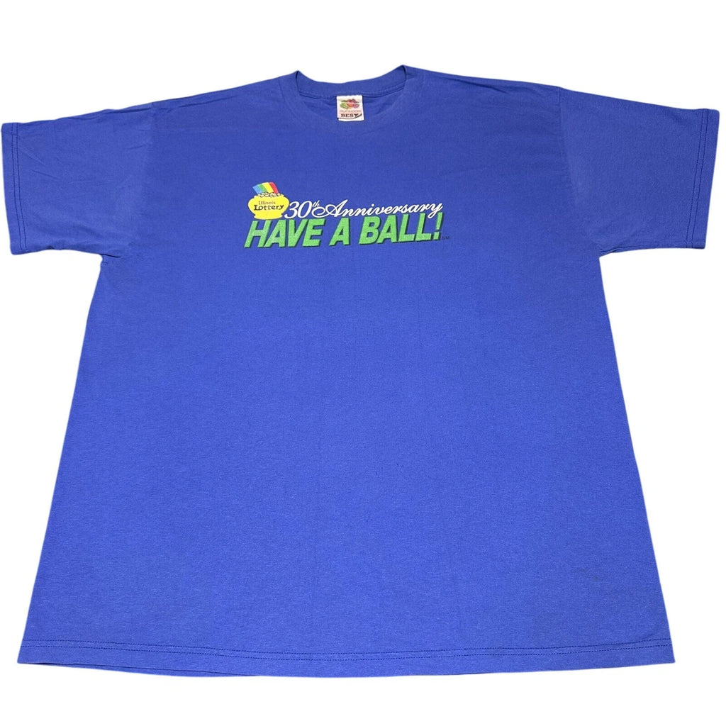 Vintage Y2K Illinois Lottery 30th Anniversary Have A Ball! Blue T-Shirt Size XL