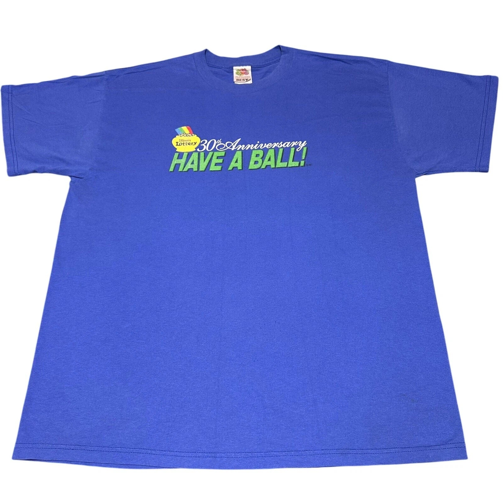 Vintage Y2K Illinois Lottery 30th Anniversary Have A Ball! Blue T-Shirt Size XL