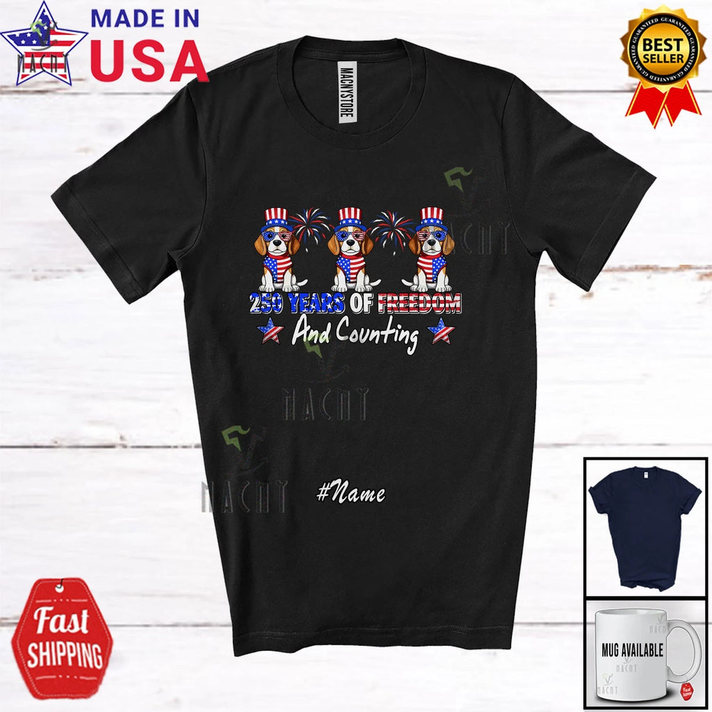 Custom Name 250 Years Of Freedom; 4th Of July Three Patriotic Beagle Long-sleeve