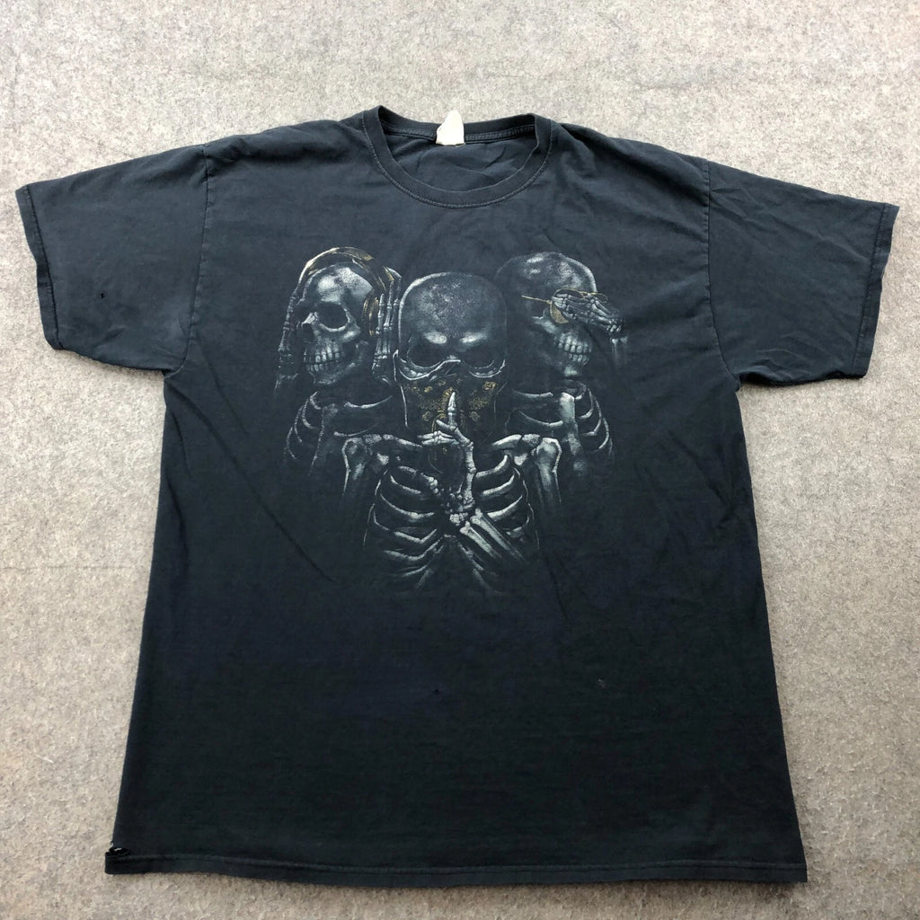 Hear See & Speak No Evil Shirt Mens XL Black Skeleton Skulls Graphic Grunge Y2K