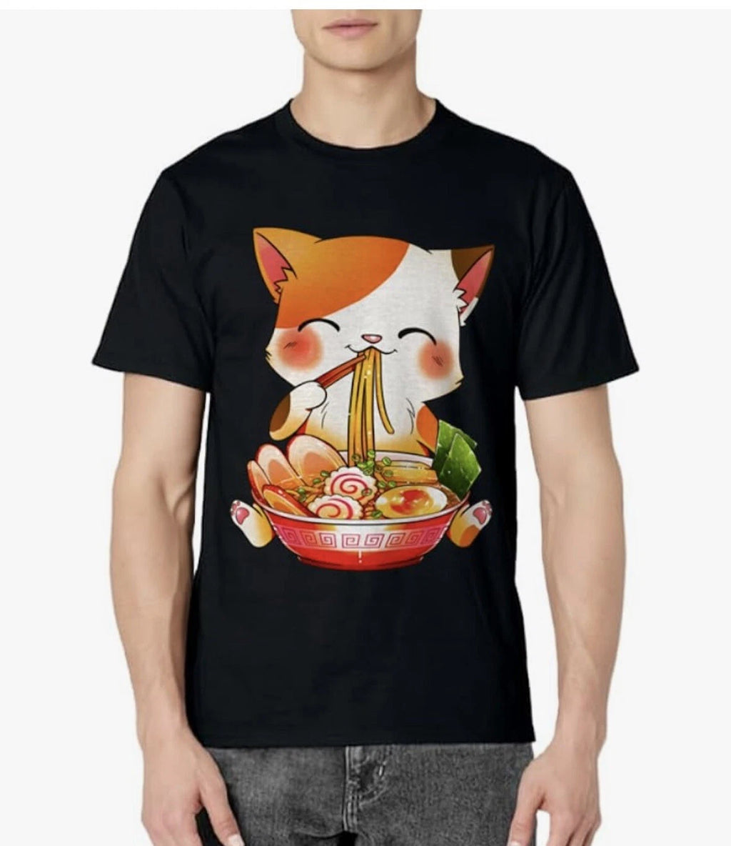 Ramen Cat Neko Anime Kawaii Japanese Merch Gifts Women Mens T-Shirt Size XL NWOT