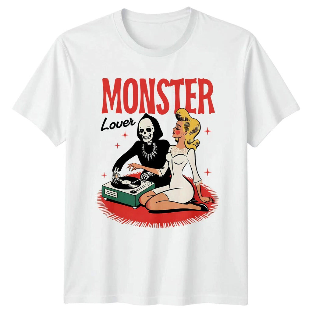 Monster Lover Retro Goth Music Unisex Skeleton Pinup T-Shirt