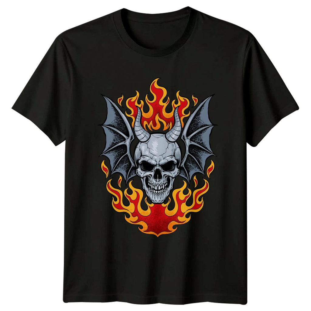 Demon Skull Wings Flames T-Shirt Biker Gothic Gift For Him And Her