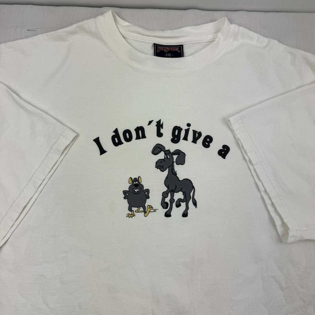 Vintage Rat Donkey Funny T Shirt Adult 2XL White “I Dont Give A” Grunge Y2K 90s