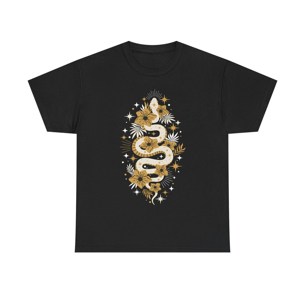 Boho Golden Snake Stars Flowers Tee Unisex T-Shirt Bohemian Festival Top Serpent
