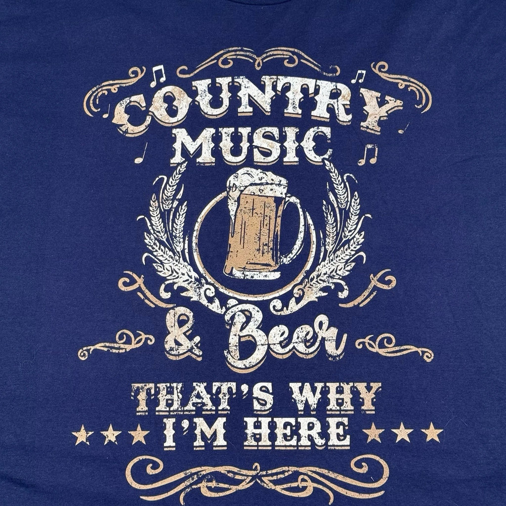 Country Music Beer Graphic T Shirt 2XL Blue Funny Tee Festival Concert Cowboy