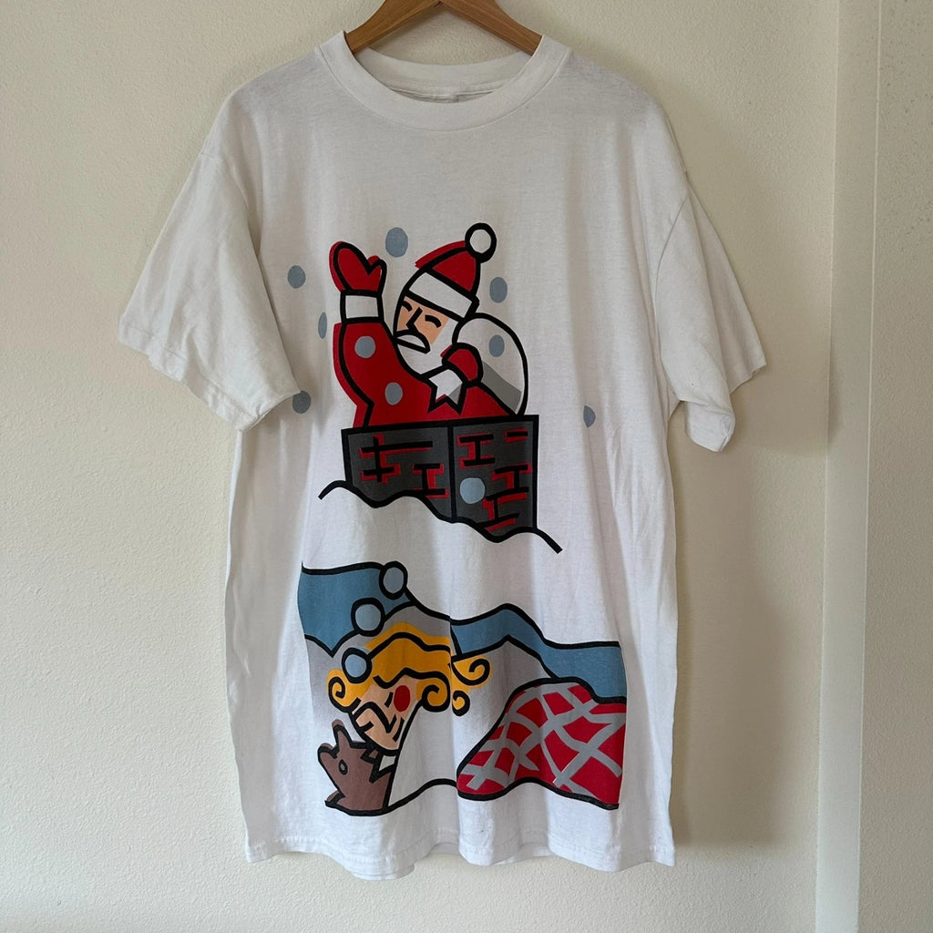 Vintage USPS Christmas Stamp T Shirt Size M Santa Holiday Novelty Pop Art Bold