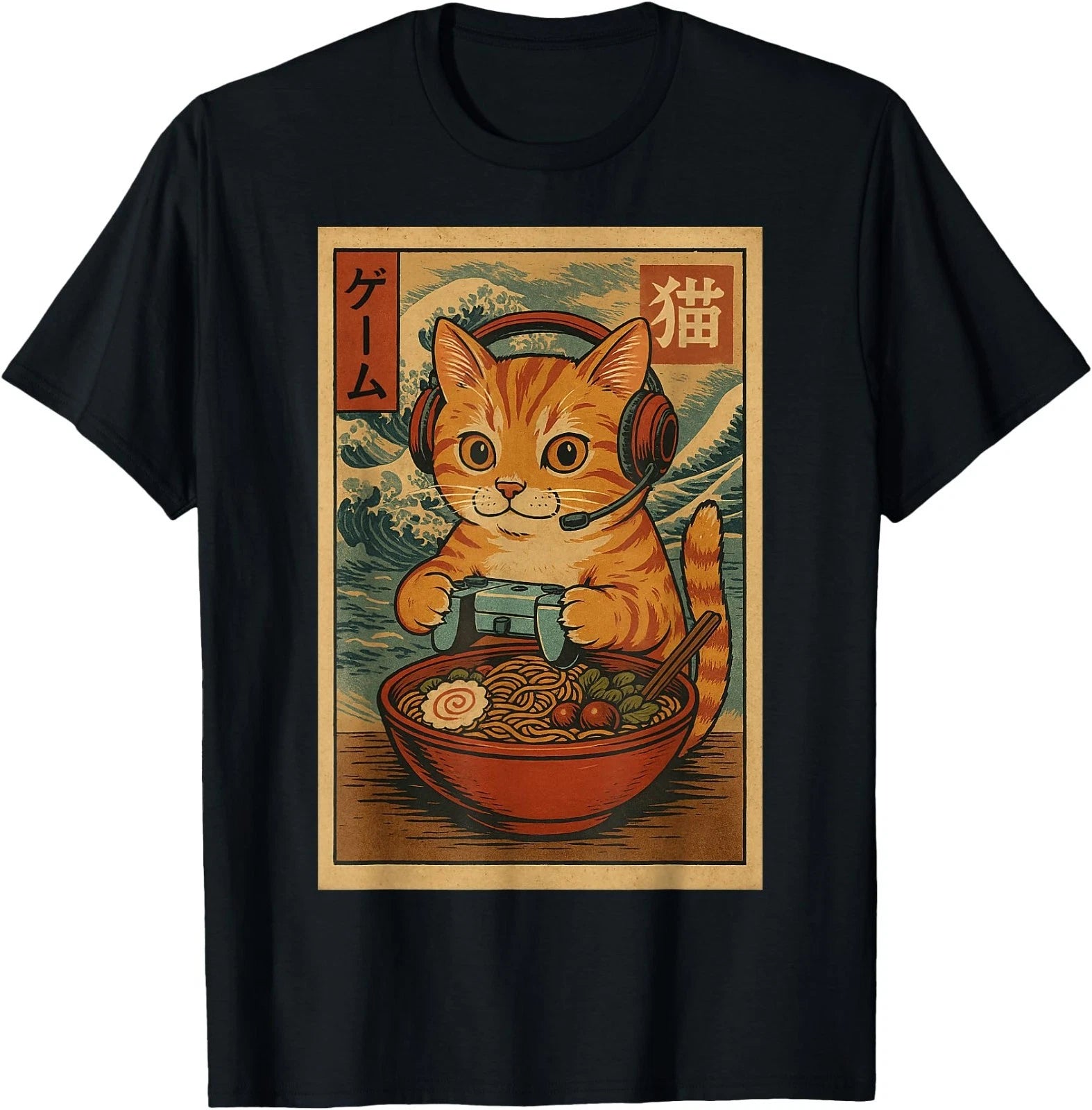 Kawaii Anime Gamer Cat Ramen Retro Japanese Gaming Funny T-Shirt