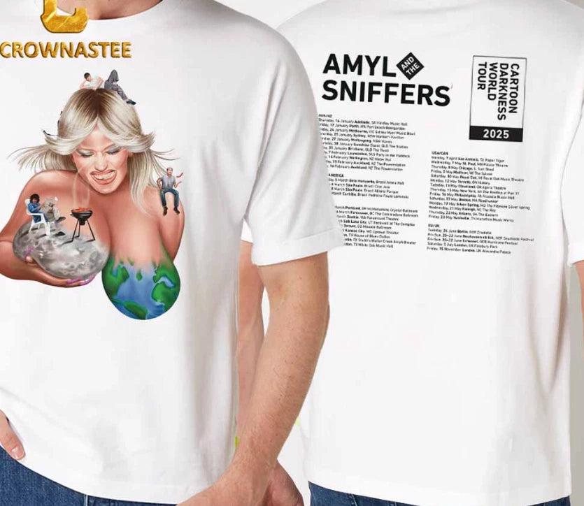 Amyl And The Sniffers Cartoon Darkness 2025 Tour Dates Schedul T-S shirt