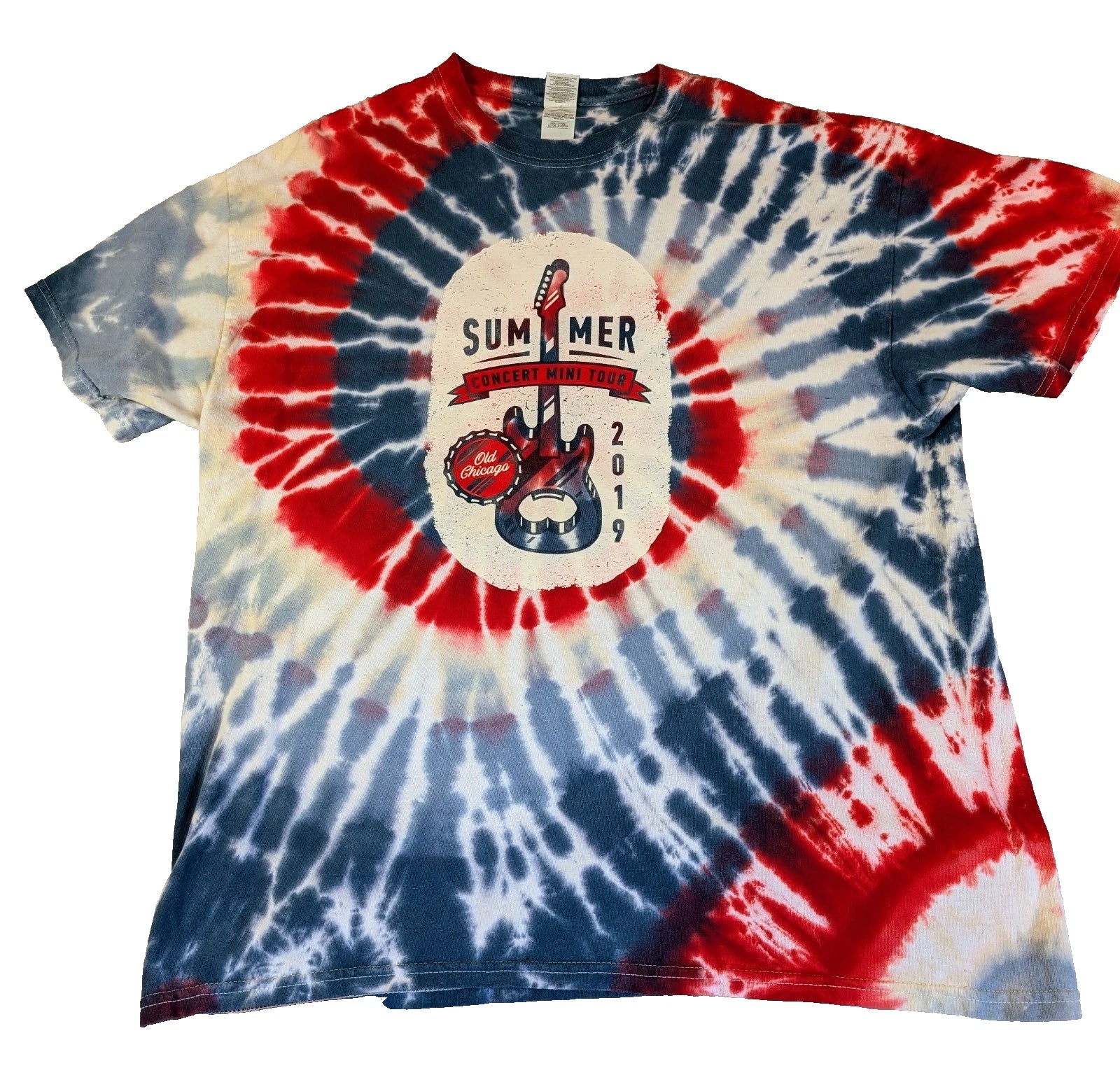 Old Chicago Red White and Blue Tie Dye T Shirt Size XL 70's Hippie Y2K