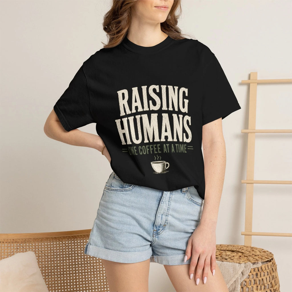 Raising Humans One Coffee at a Time T-Shirt | Parenting Coffee Tee