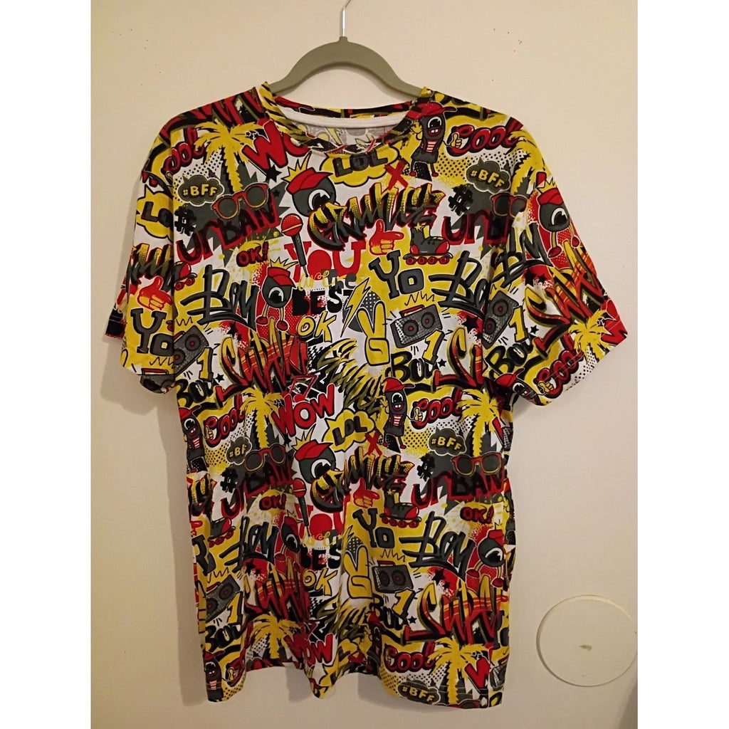 Galaxy By Harvic Men's Yellow Multicolor Pop-Art Graphic Tee Sz M