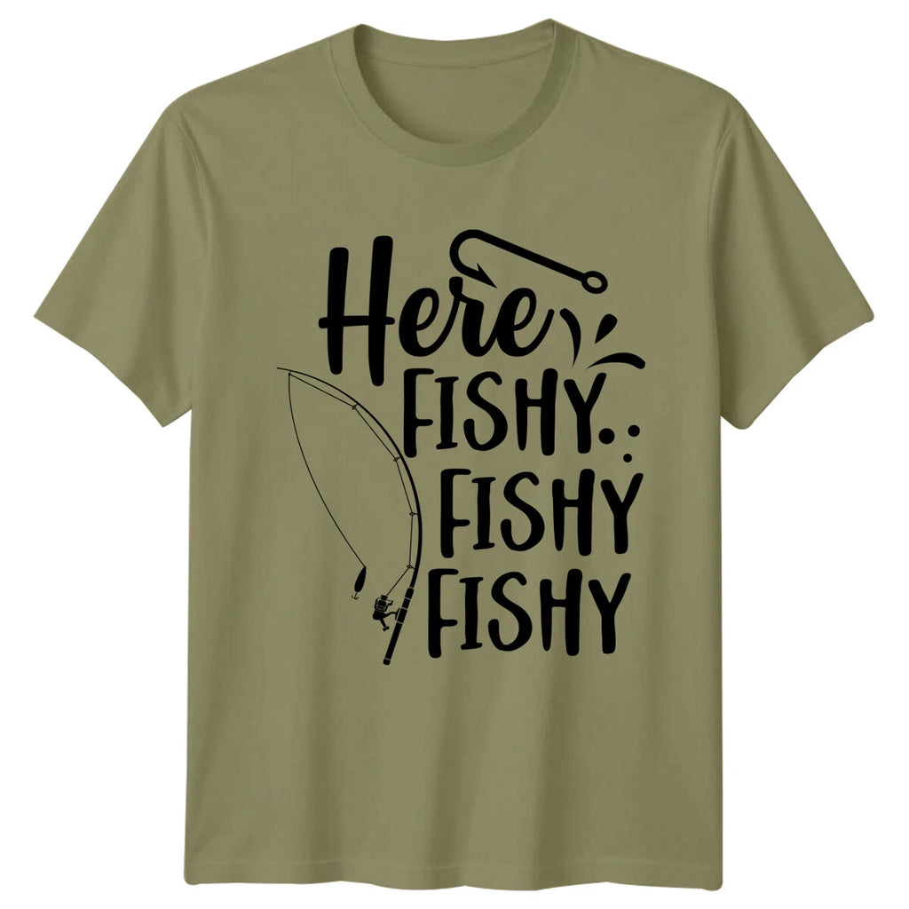 Here Fishy Mens T-Shirt Fishing Hobby Mens Tee Funny Fisherman