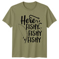 Here Fishy Mens T-Shirt Fishing Hobby Mens Tee Funny Fisherman