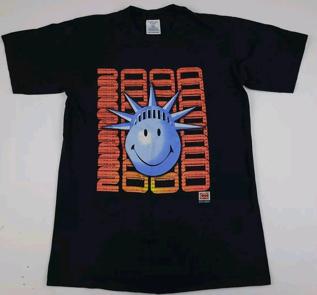 Vintage Y2k Year 2000 Millennium Statue Liberty Smiley Face T Shirt Vtg New York