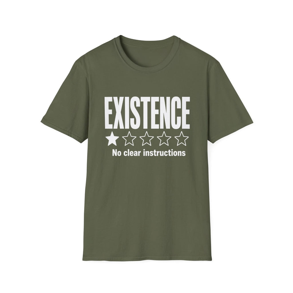Existence No Clear Instructions T-Shirt | Funny Rating Graphic Tee