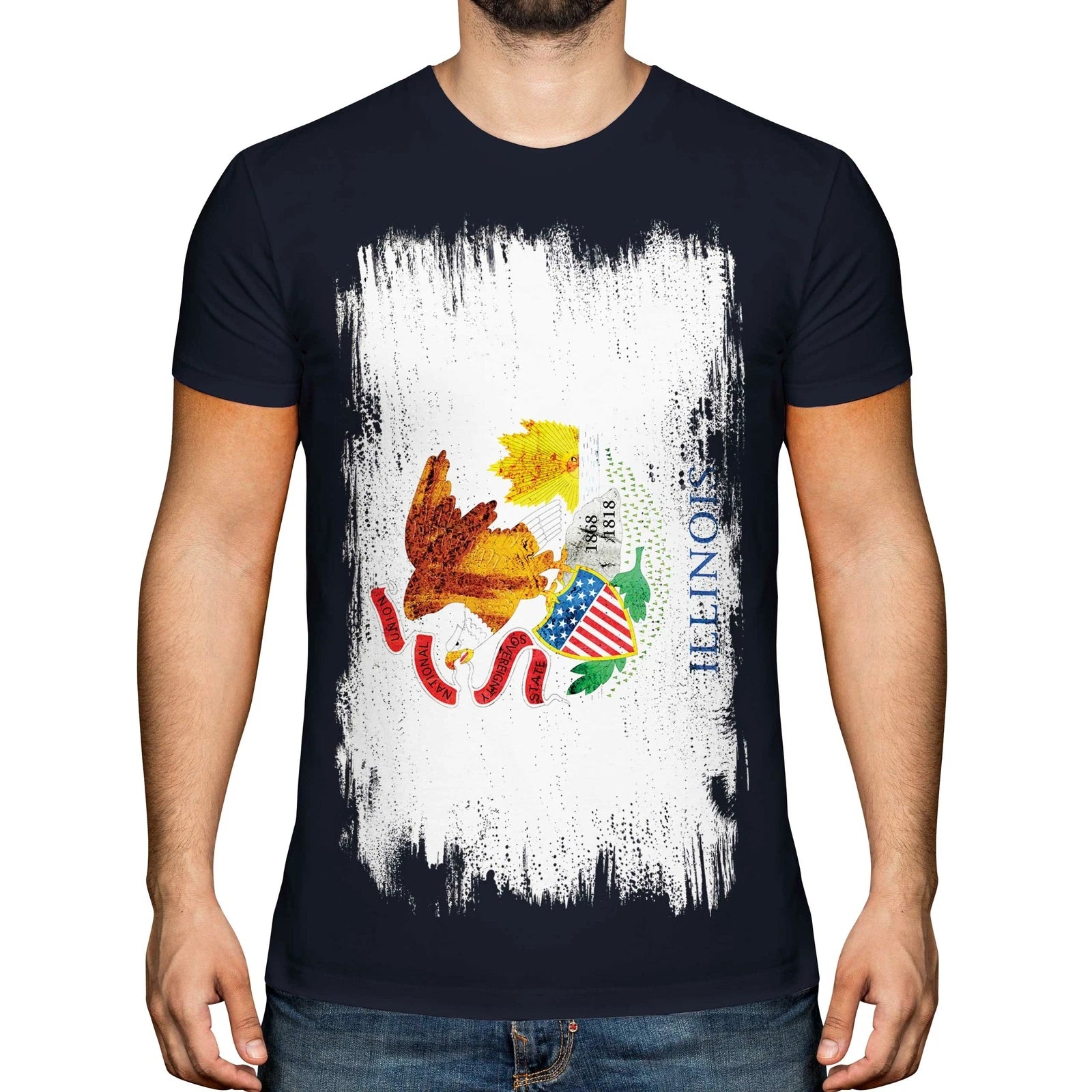 ILLINOIS STATE GRUNGE FLAG MENS T-SHIRT TEE TOP ILLINOISAN SHIRT JERSEY GIFT