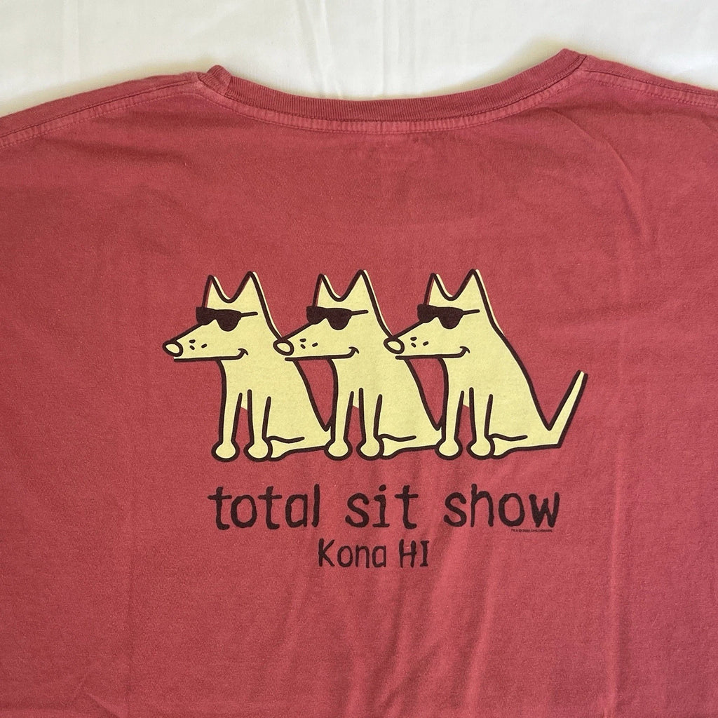 Teddy The Dog Shirt L Red Kona Hawaii Total Sit Show Humor Pun Lover 3084