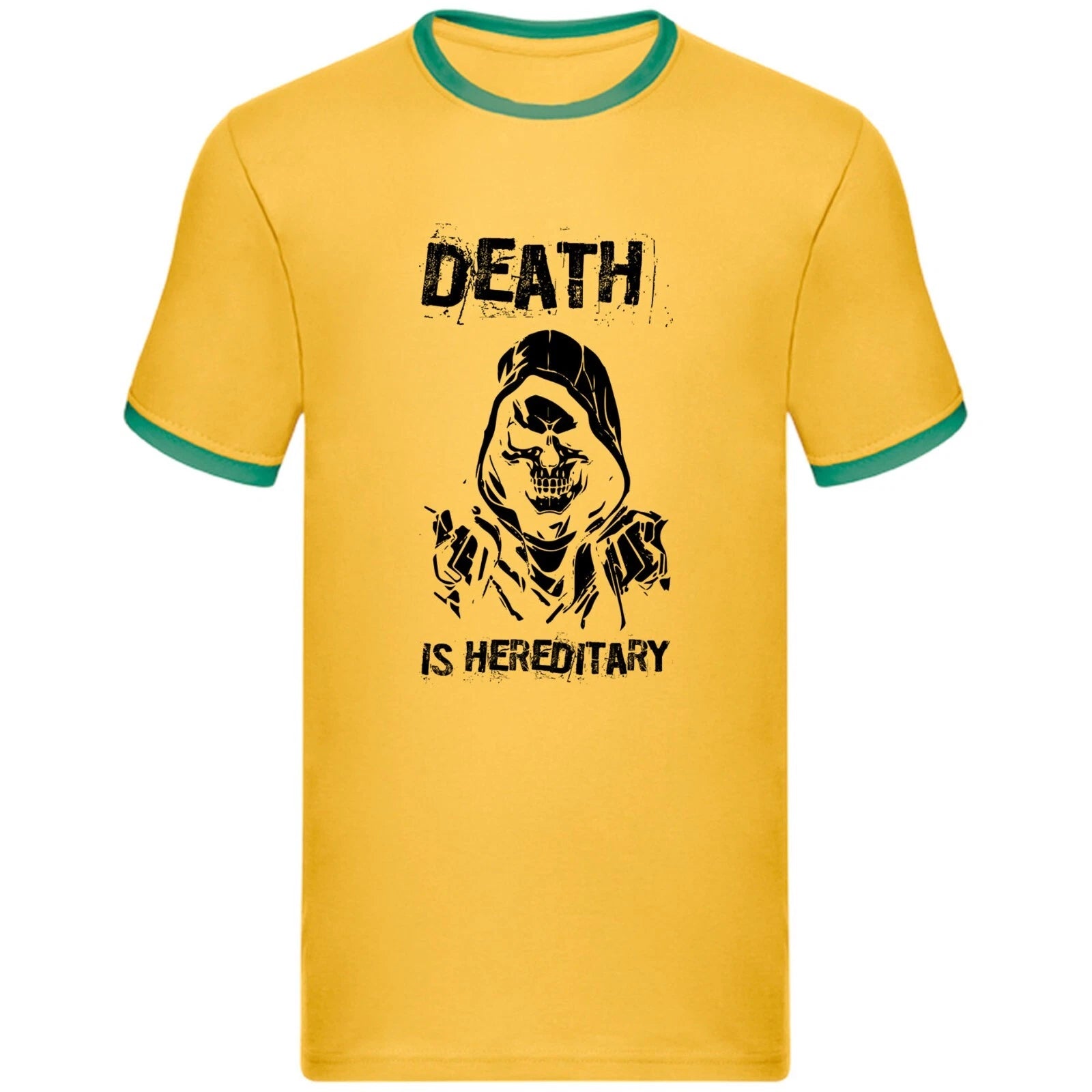 Grim Reaper Ringer T-Shirt Death Is Hereditary Skull Edgy Dark Gothic Ringer Top