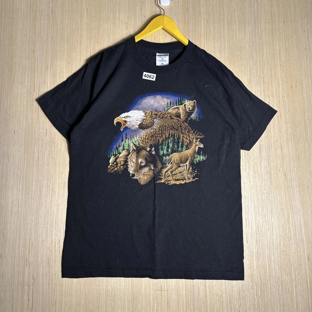 Vintage Y2K Bald Eagle Nature Graphic Print Black Shirt Men's Large Outdoors Y2K