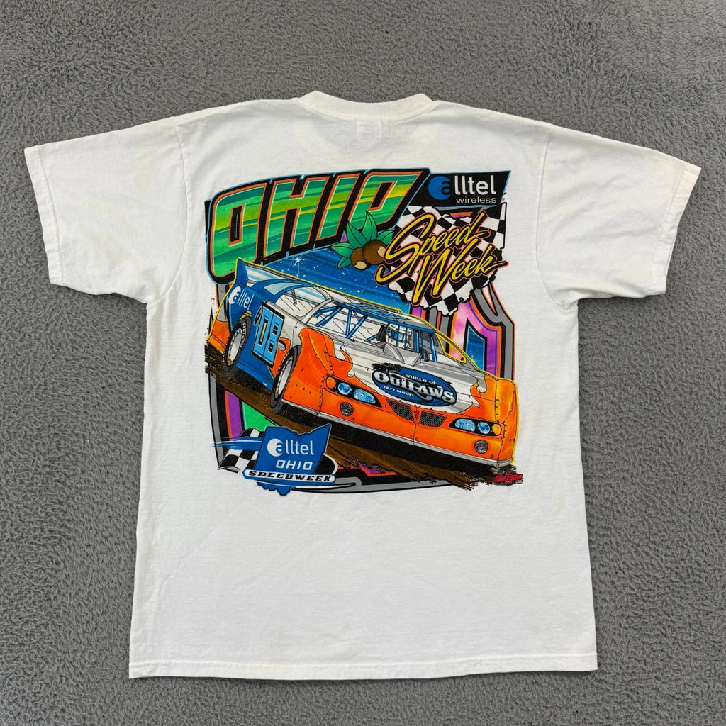 Vintage Ohio Speedweek T-Shirt Mens Large White World of Outlaws Racing Y2K USA