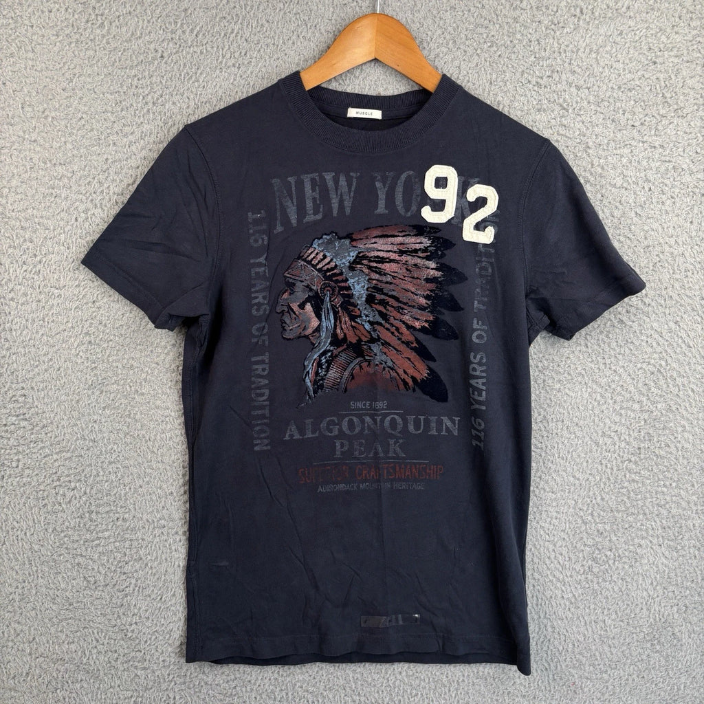 Vintage Abercrombie & Fitch Muscle T-Shirt Men Medium Navy Chief Indian Y2K *NEW