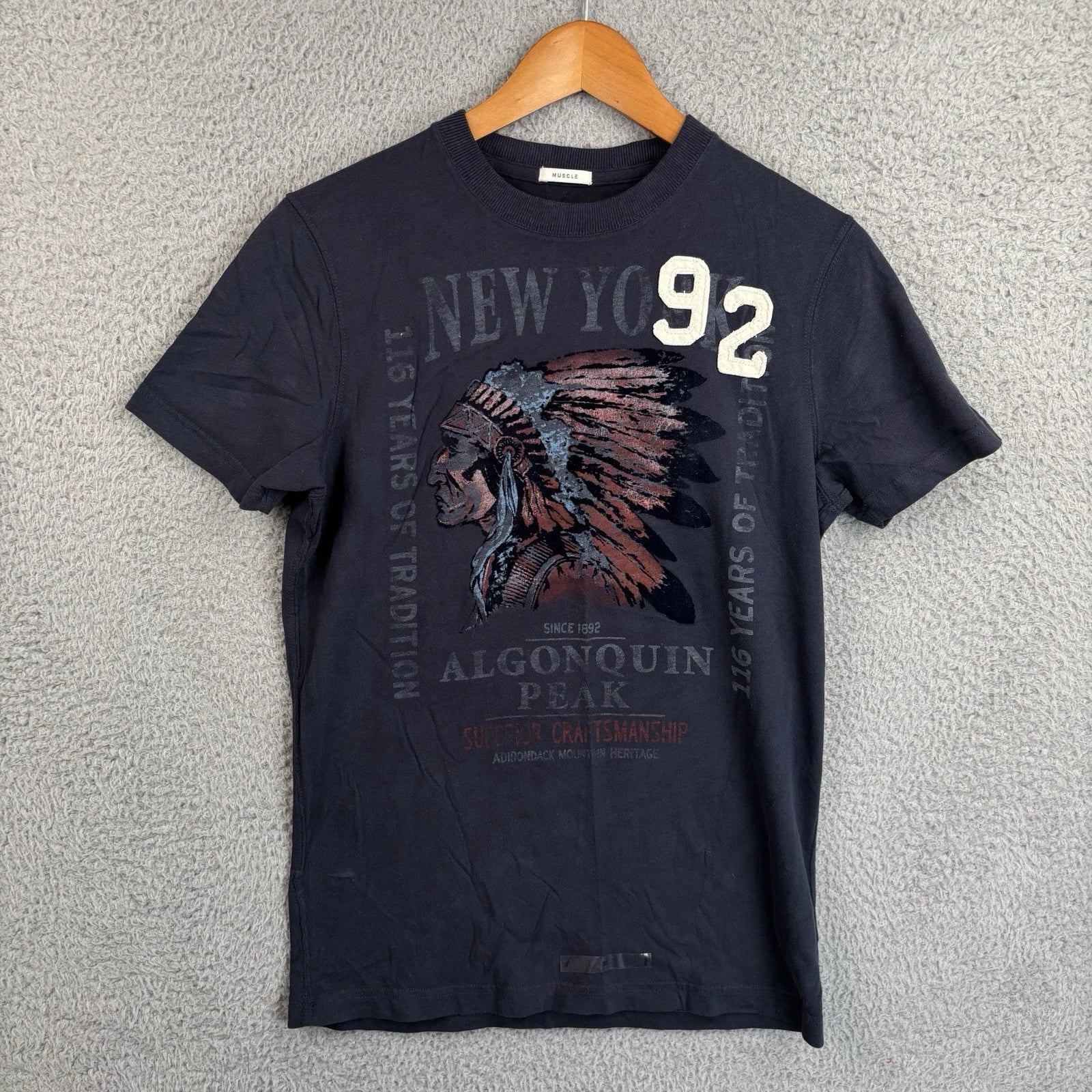 Vintage Abercrombie & Fitch Muscle T-Shirt Men Medium Navy Chief Indian Y2K *NEW