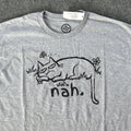 DOM Shirt Mens XL Gray Nah Cat Nah Graphic Funny Lazy Cat Tee Humor Slogan
