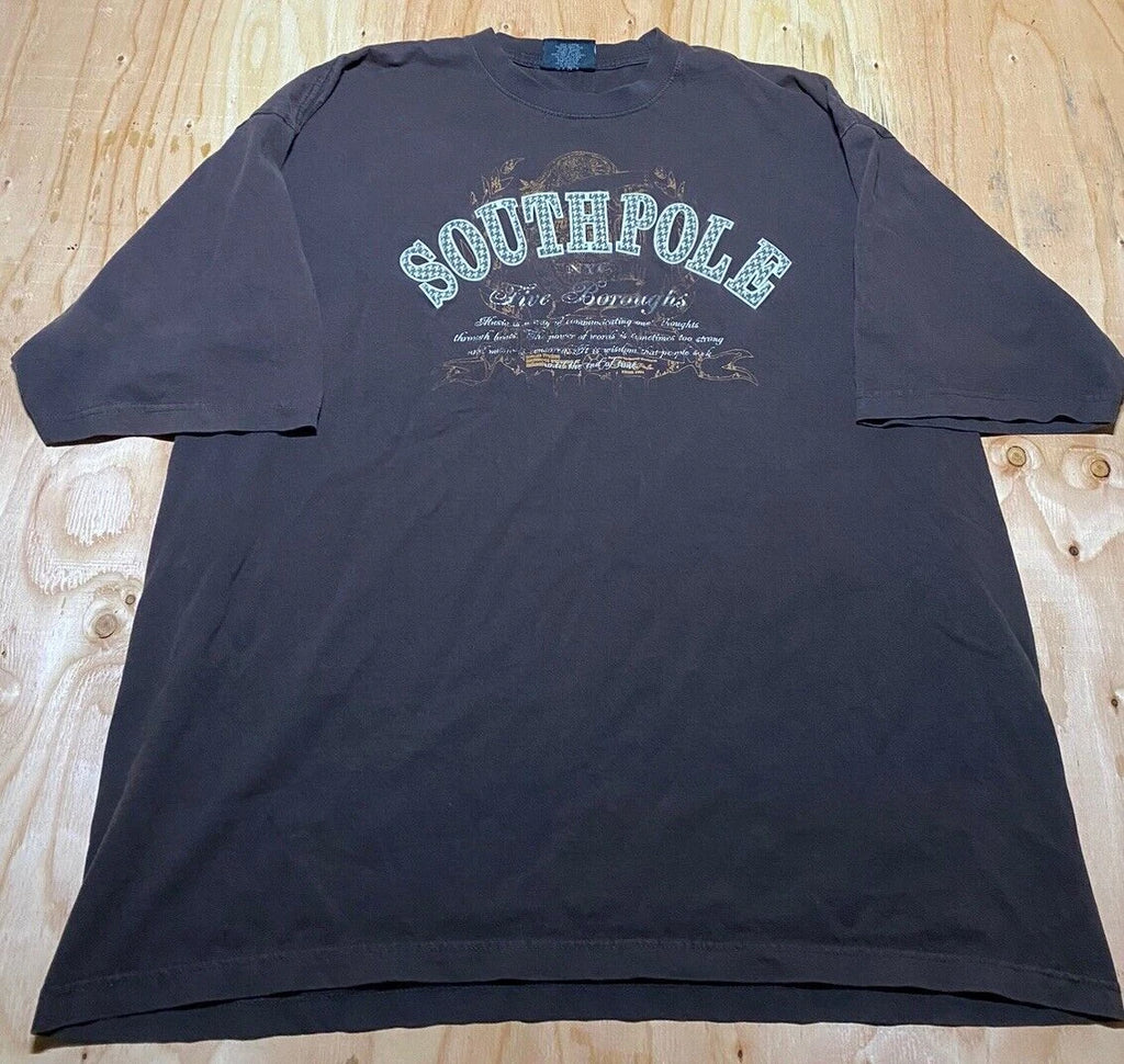 Vtg Y2K Southpole Graphic T Shirt XXL Brown Skater Grunge Cybergoth AD3