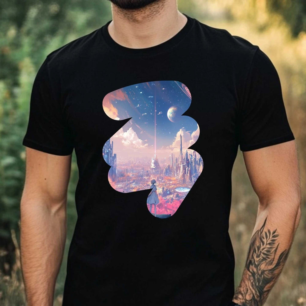 Mens Space Fantasy Landscape Motif Cotton T-Shirt Size XS to 5XL
