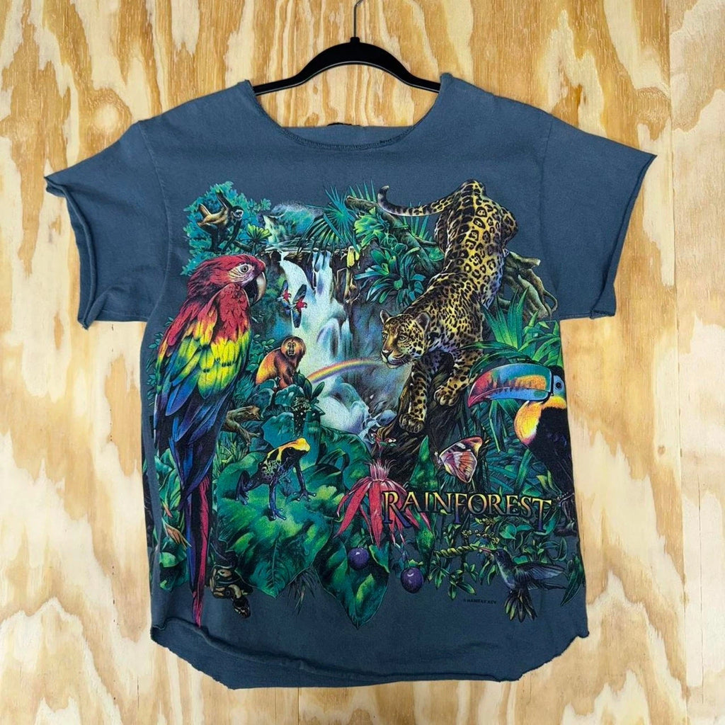Vintage y2k cut off aop wraparound rainforest femme t-shirt