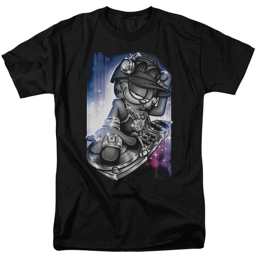 Garfield - Dj Lazy - Adult Unisex Short Sleeve T-Shirt - Black