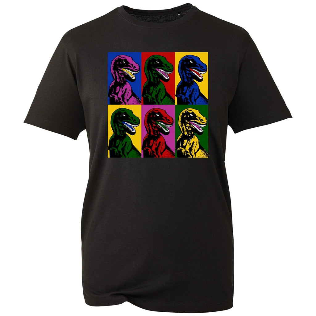 Pop Art Dinosaur Unisex T-Shirt Retro Multi Colour Raptor Graphic Gamer Gift NEW