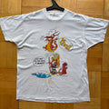 Vintage 1989 Tony Bulmer Firefighter Dragon Cartoon Graphic Tee White 80s