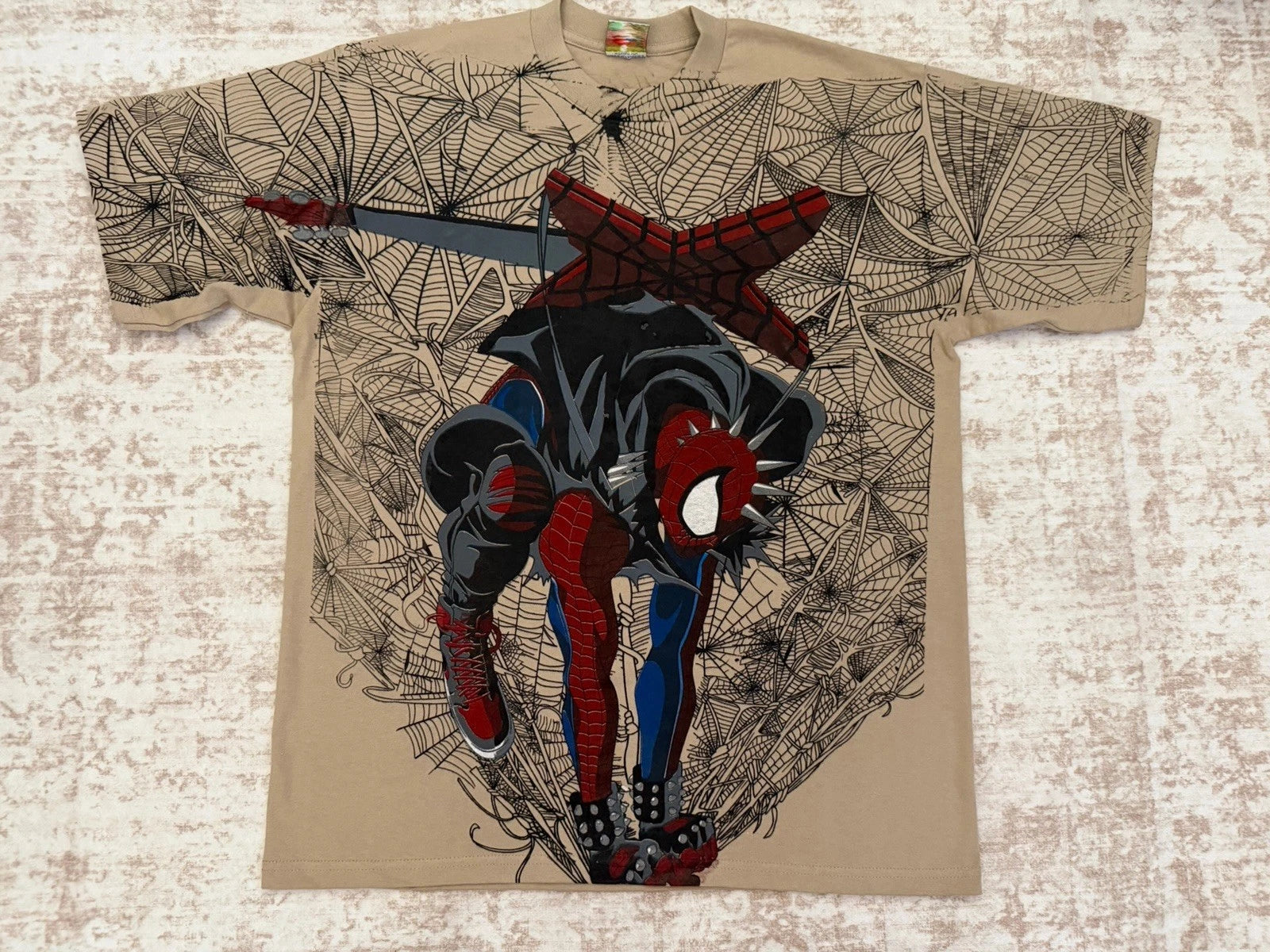 Spiderman Spider punk Aop Vintage Rush Tshirt  Mocha