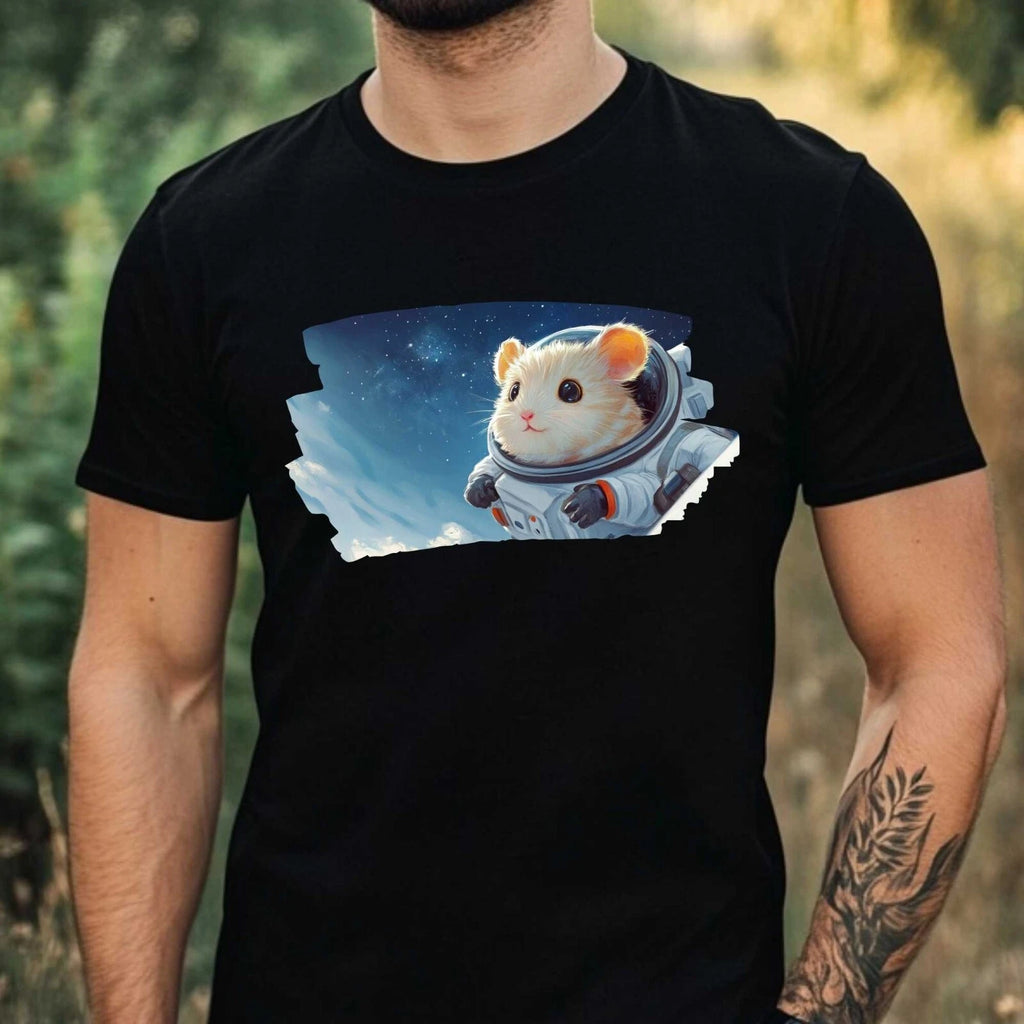 Mens Hamster as Astronaut Motif Cotton T-Shirt Size XS to 5XL
