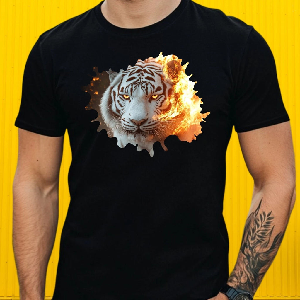 Mens Majestic White Tiger Print Cotton T-Shirt Size XS to 5XL